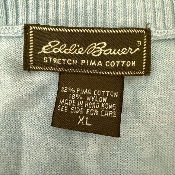 Eddie Bauer Cardigan Sweater Womens Sz XL Blue Stretch Pima Cotton Button Up - Picture 7 of 10